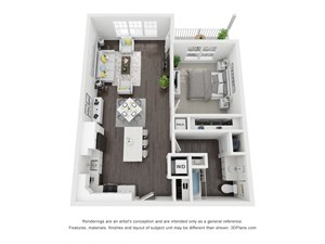 Floor plan for 1 bed, 1 bath, 803 sqft